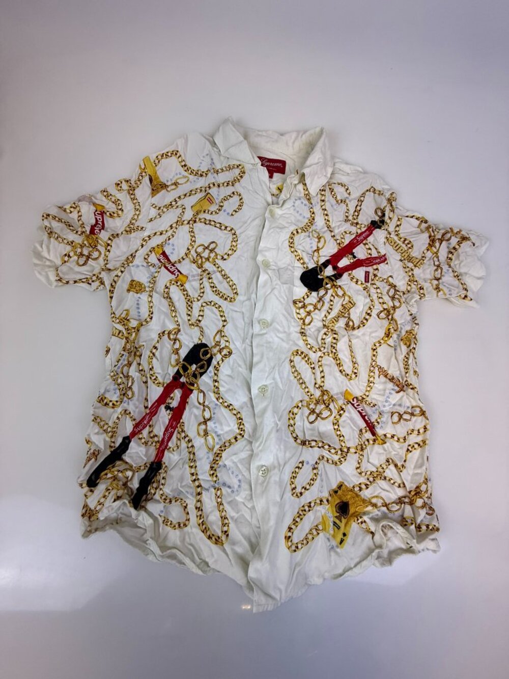 Supreme White Gold Chains Button Shirt J4-26